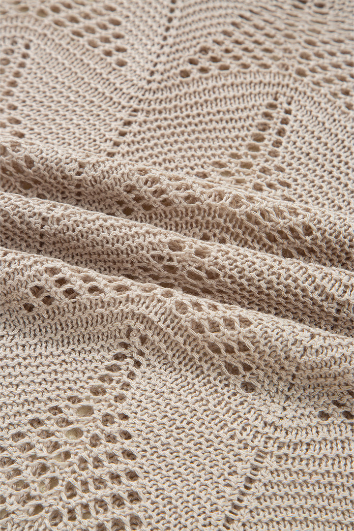 Seagrass Hollow Out Knit 3/4 Sleeve Loose Sweater