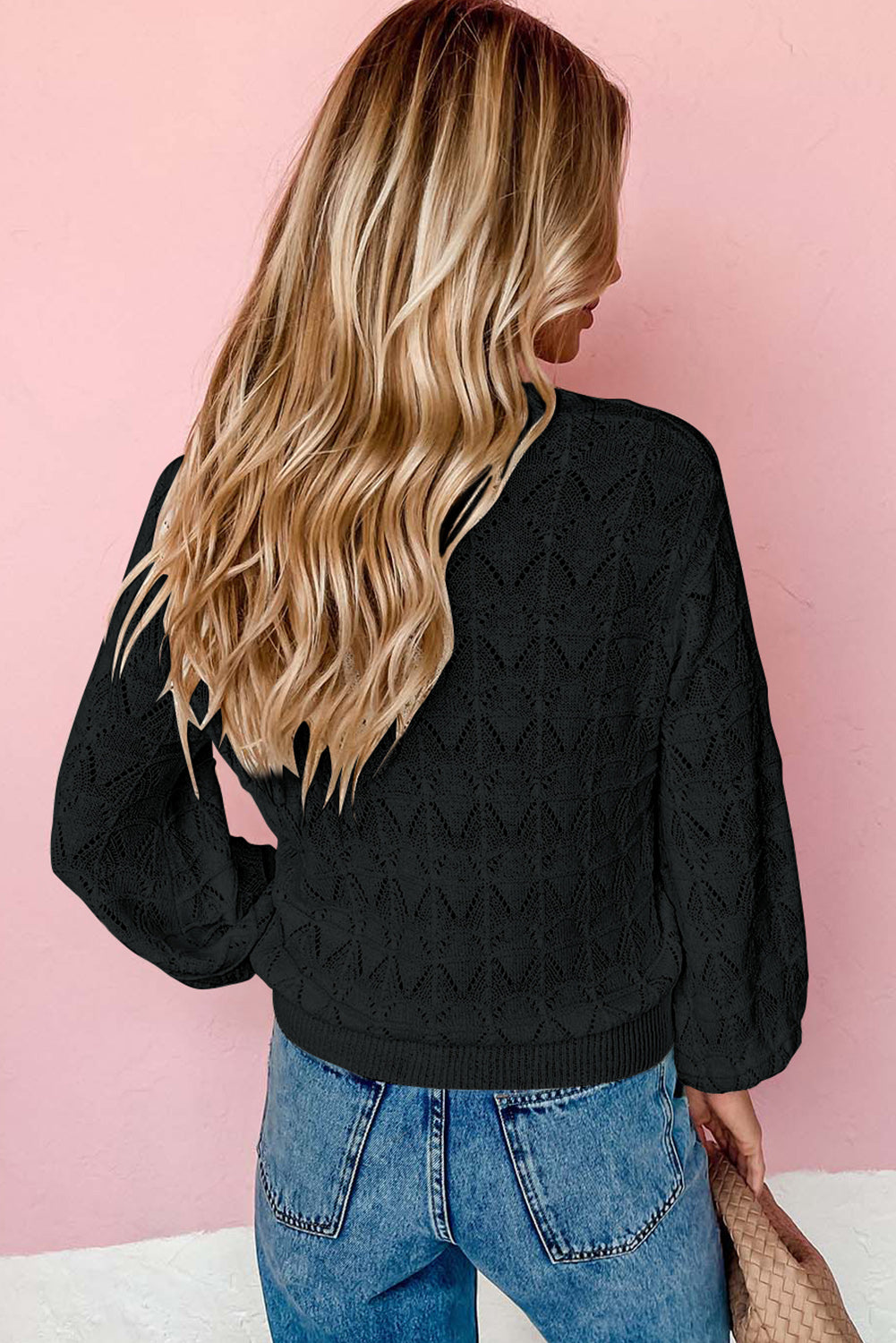 Blue Lightweight Buttoned Front Crochet Cardigan