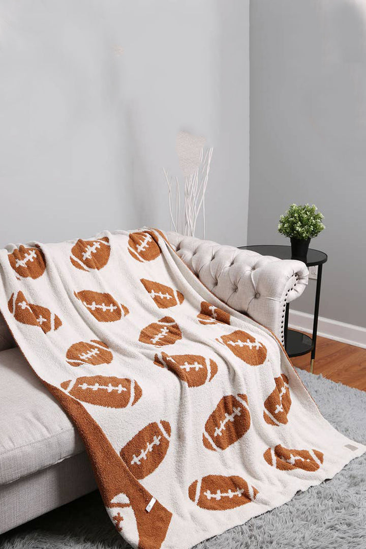 Chestnut Football Pattern Color Block Throw Blanket