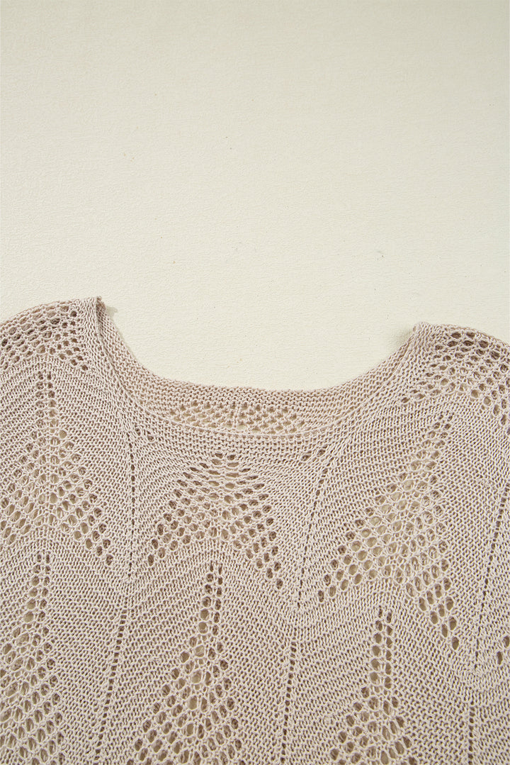Seagrass Hollow Out Knit 3/4 Sleeve Loose Sweater