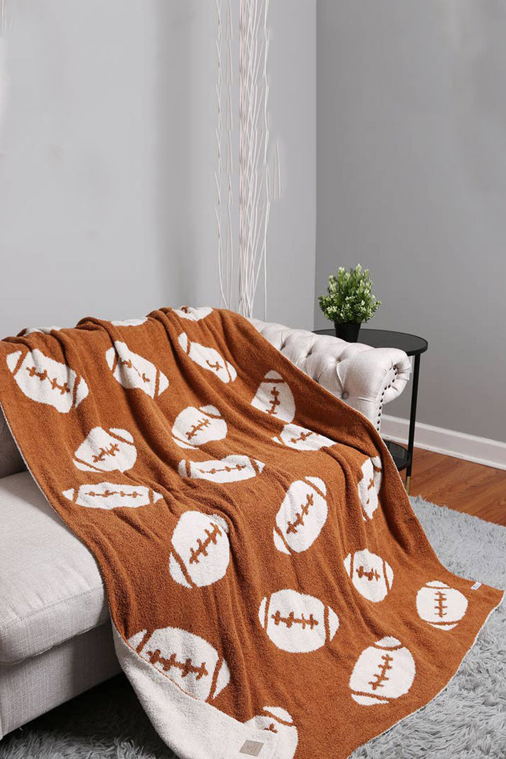 Chestnut Football Pattern Color Block Throw Blanket