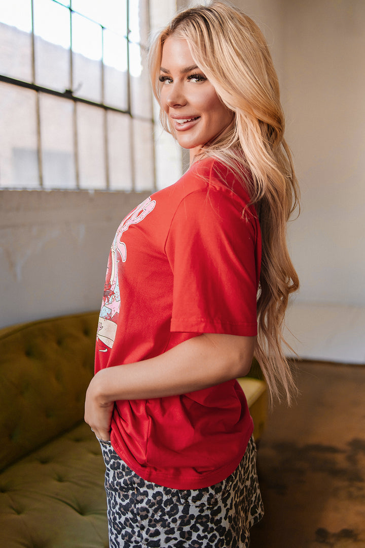 Tomato Red COWBOY Take Me Away Graphic Western Loose Tee - Awe Sweet Tees