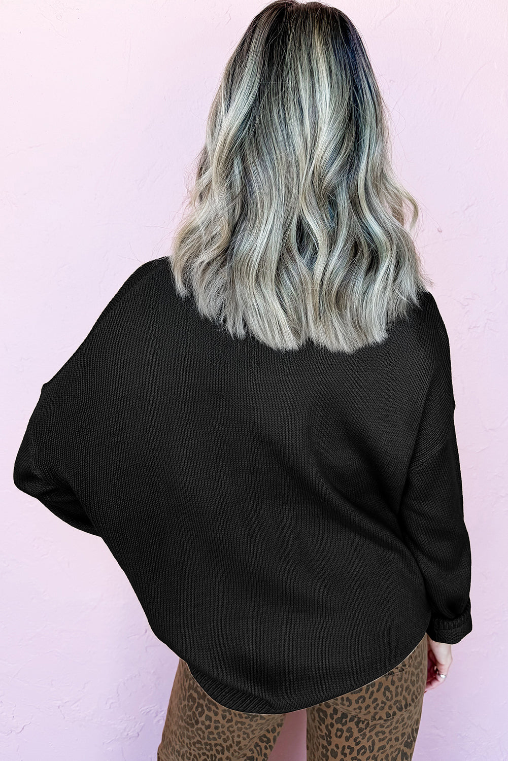 Smoke Gray Merry Colorful Dot Detail Christmas Dolman Sweater