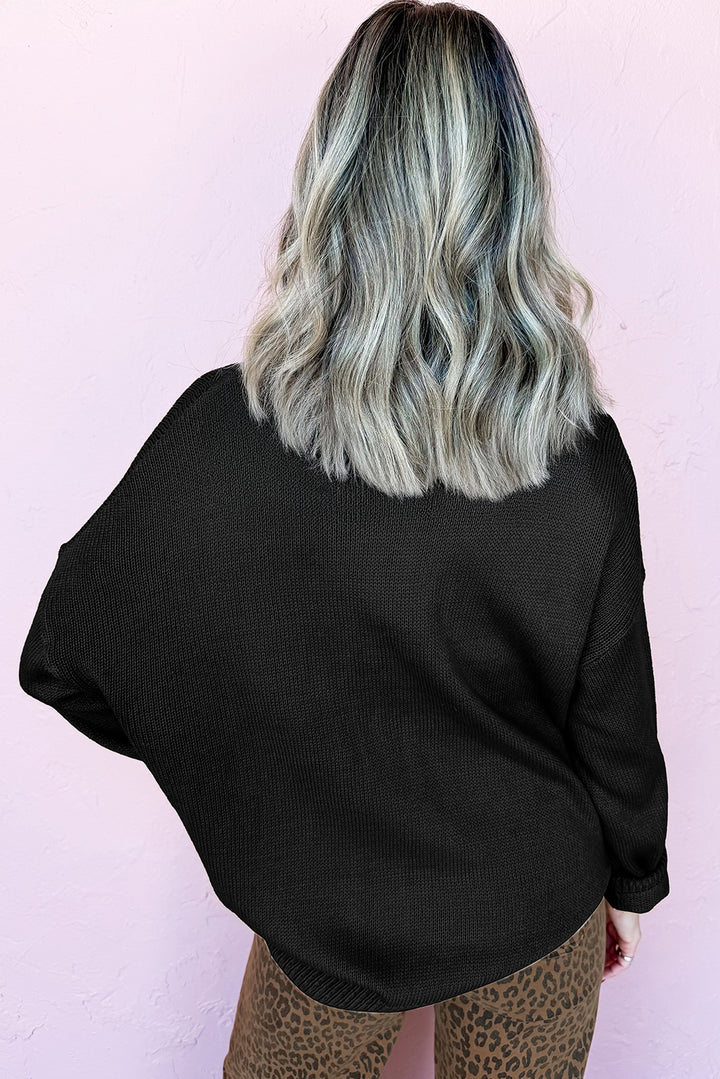 Smoke Gray Merry Colorful Dot Detail Christmas Dolman Sweater