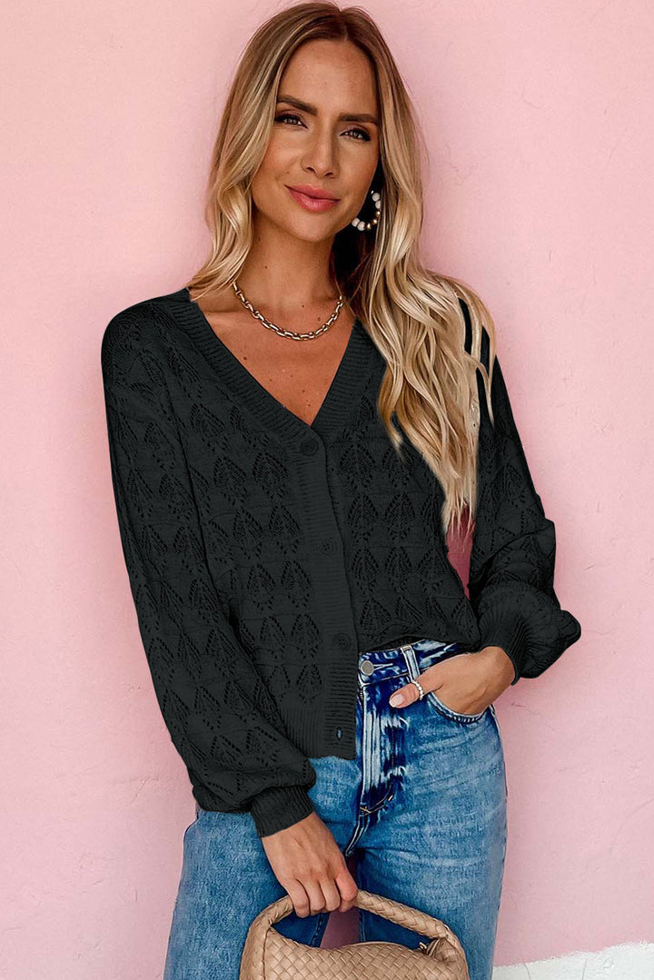 Blue Lightweight Buttoned Front Crochet Cardigan