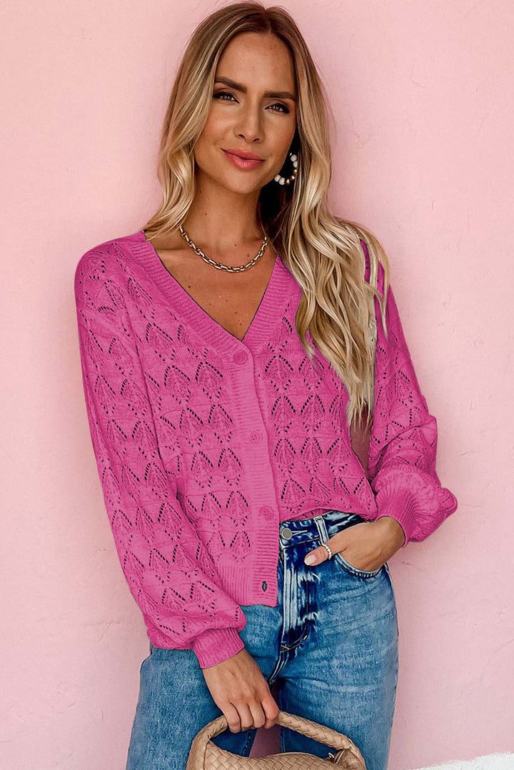 Blue Lightweight Buttoned Front Crochet Cardigan
