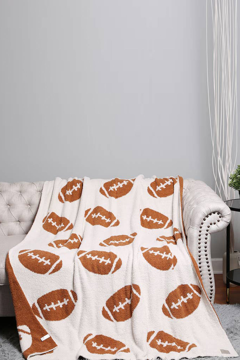 Chestnut Football Pattern Color Block Throw Blanket