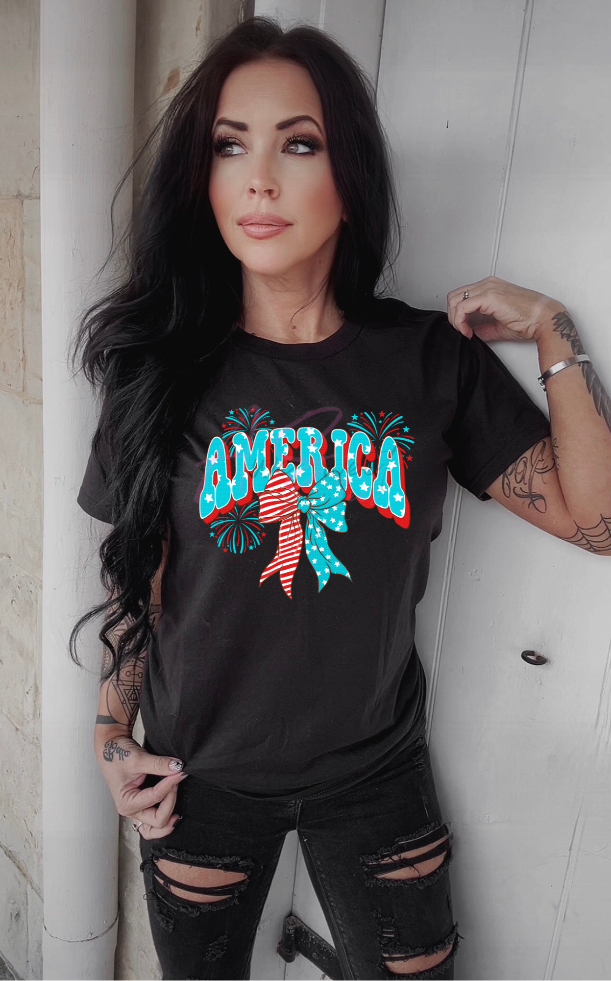 America Patriotic Bow Tee - Awe Sweet Tees