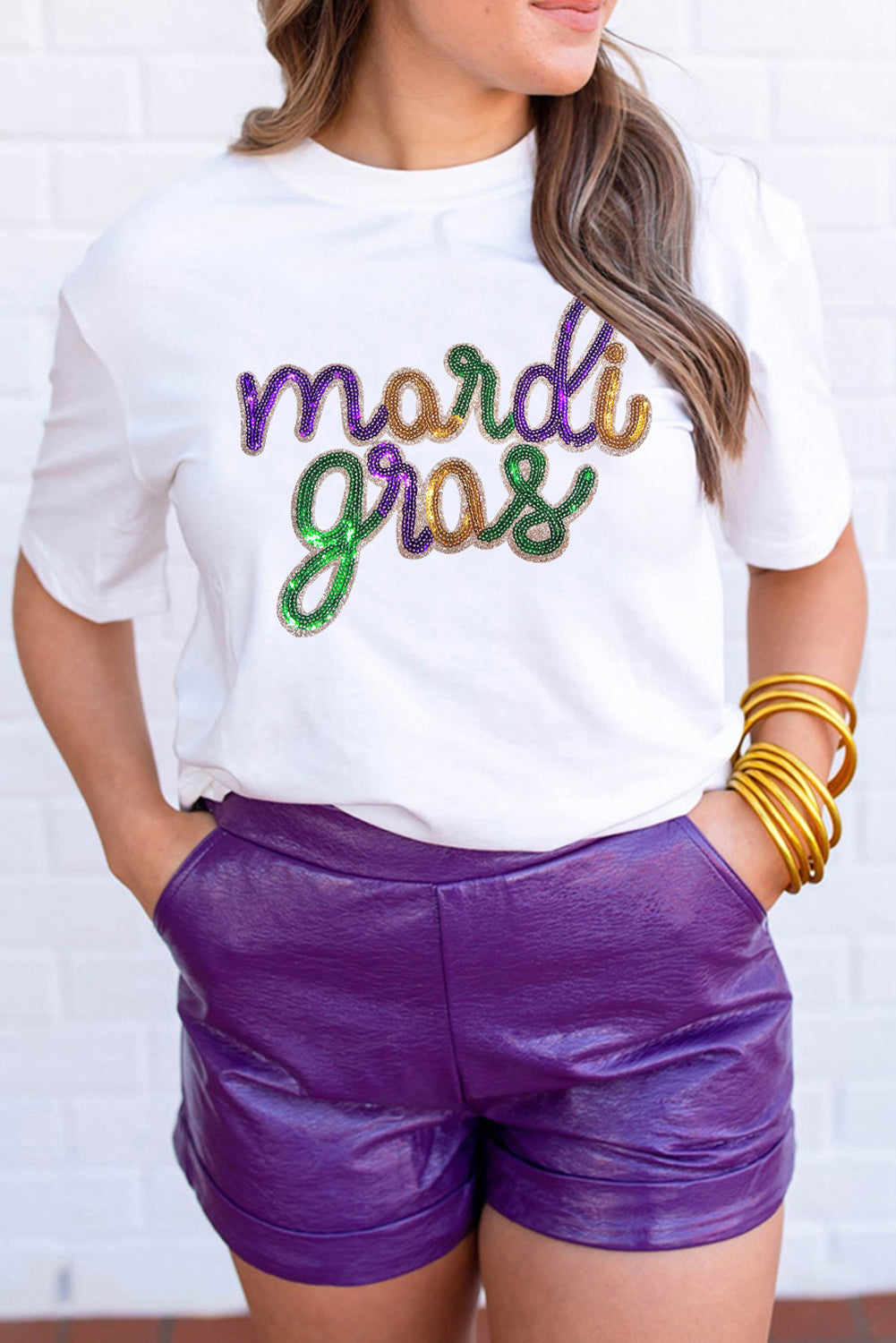 White Sequin mardi gras Graphic T Shirt - Awe Sweet Tees