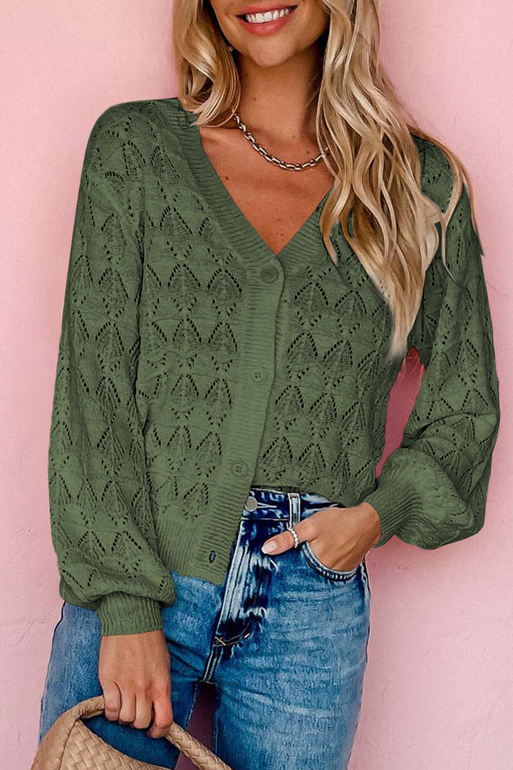 Blue Lightweight Buttoned Front Crochet Cardigan