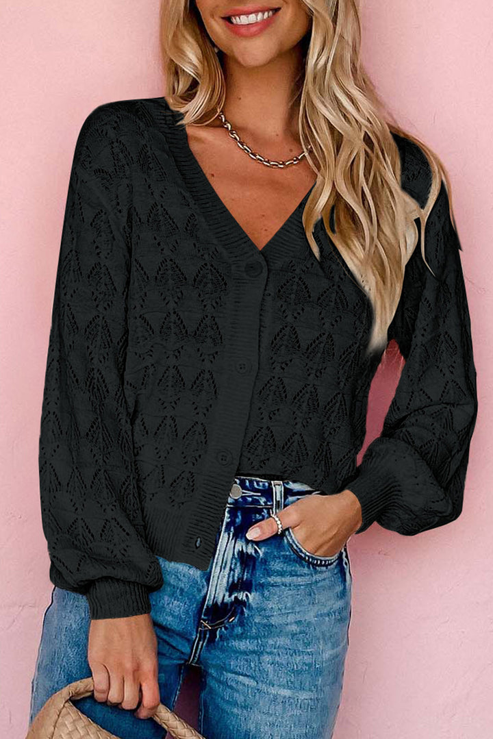 Blue Lightweight Buttoned Front Crochet Cardigan