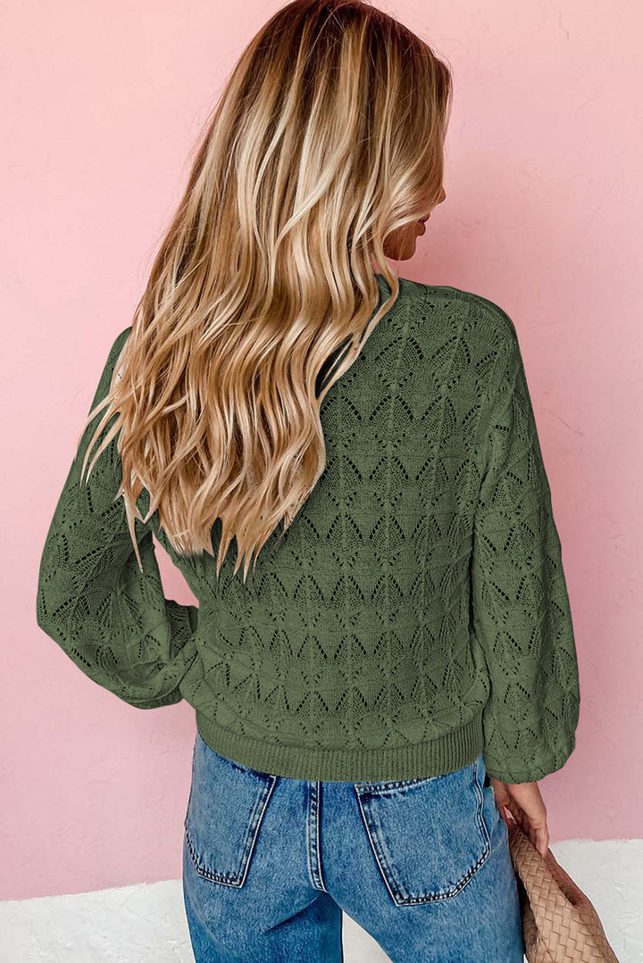 Blue Lightweight Buttoned Front Crochet Cardigan