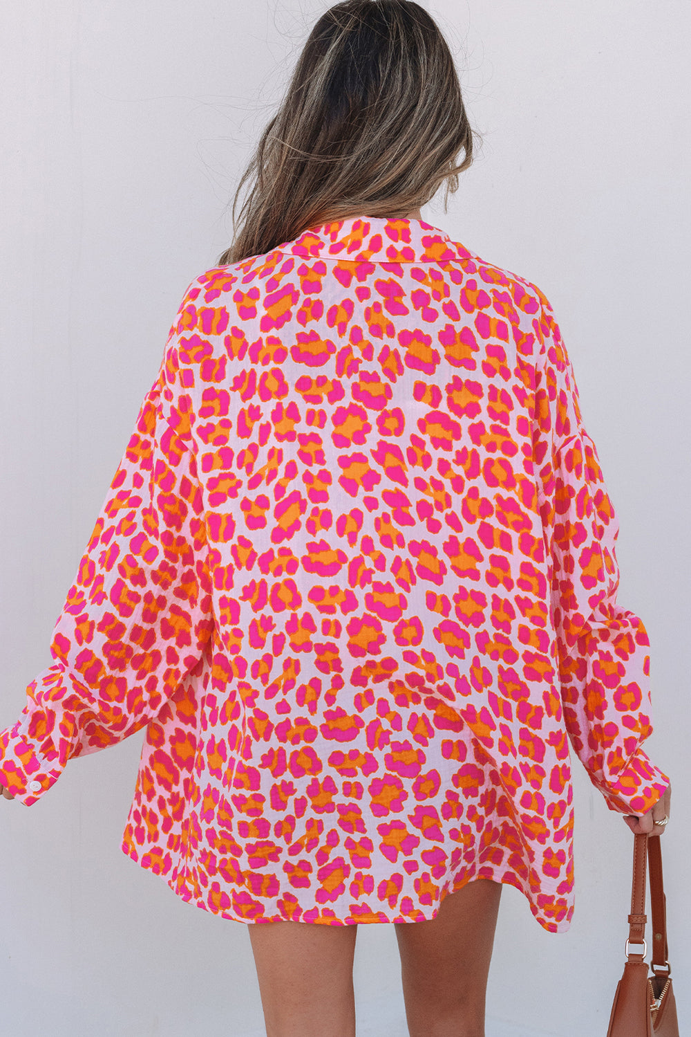 Rose Leopard Printed Button Up Loose Shirt - Awe Sweet Tees