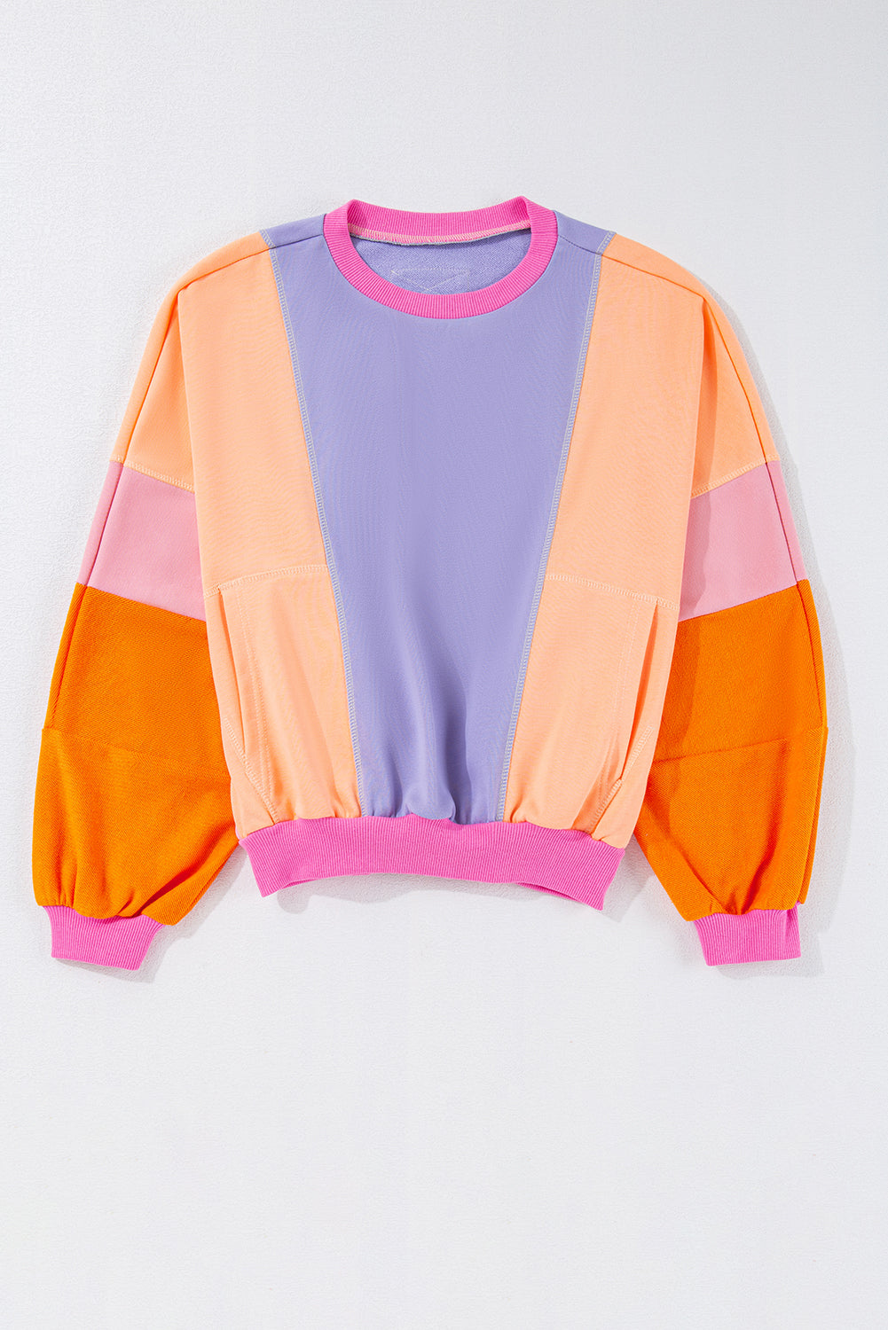 Orchid Petal Colorblock Patchwork Exposed Stitching Oversize Top - Awe Sweet Tees