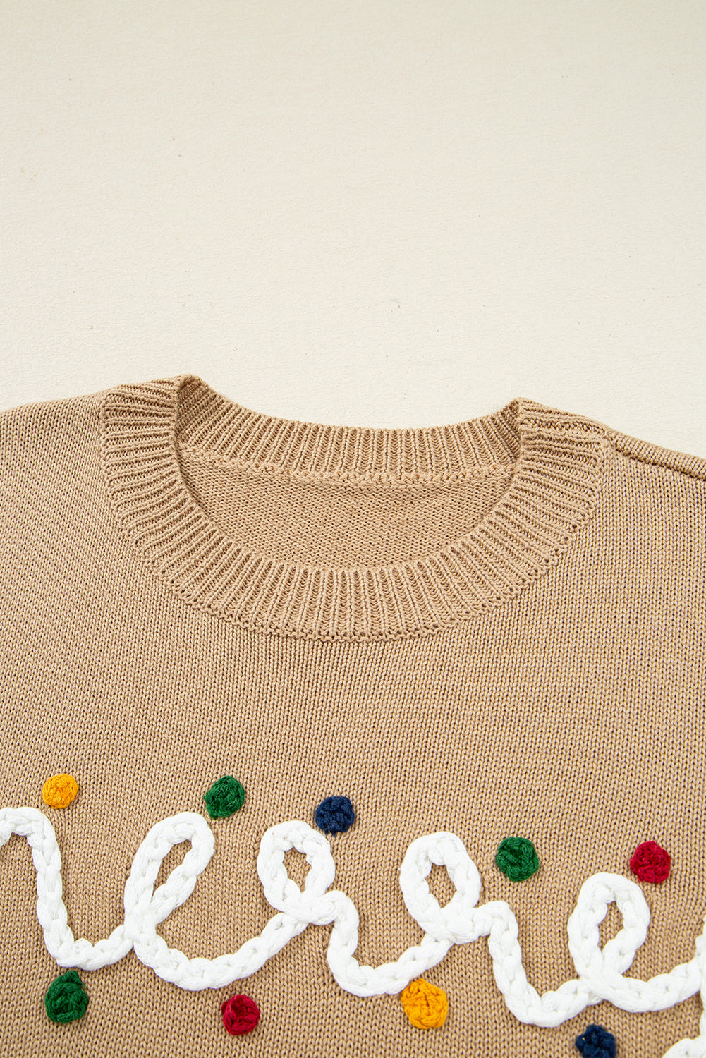 Smoke Gray Merry Colorful Dot Detail Christmas Dolman Sweater