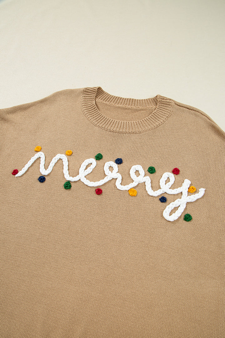 Smoke Gray Merry Colorful Dot Detail Christmas Dolman Sweater