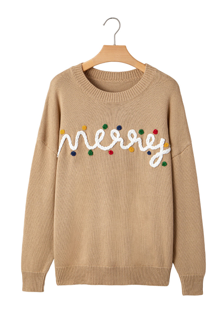 Smoke Gray Merry Colorful Dot Detail Christmas Dolman Sweater