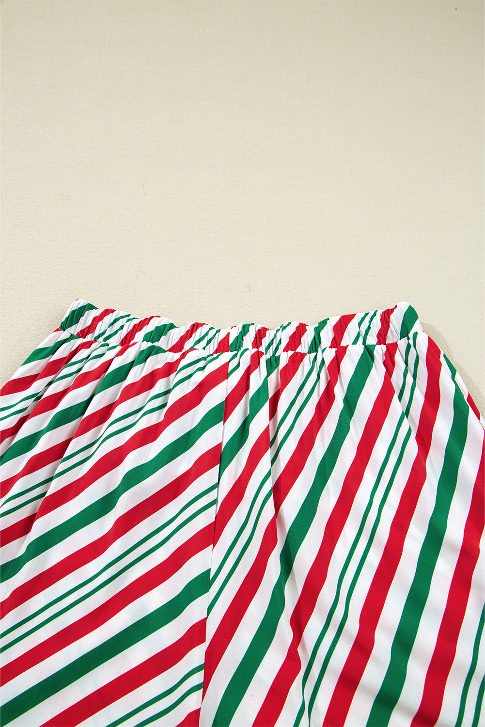 Green Striped Piping Trim Velvet Ribbon Knot Christmas Pajama Set