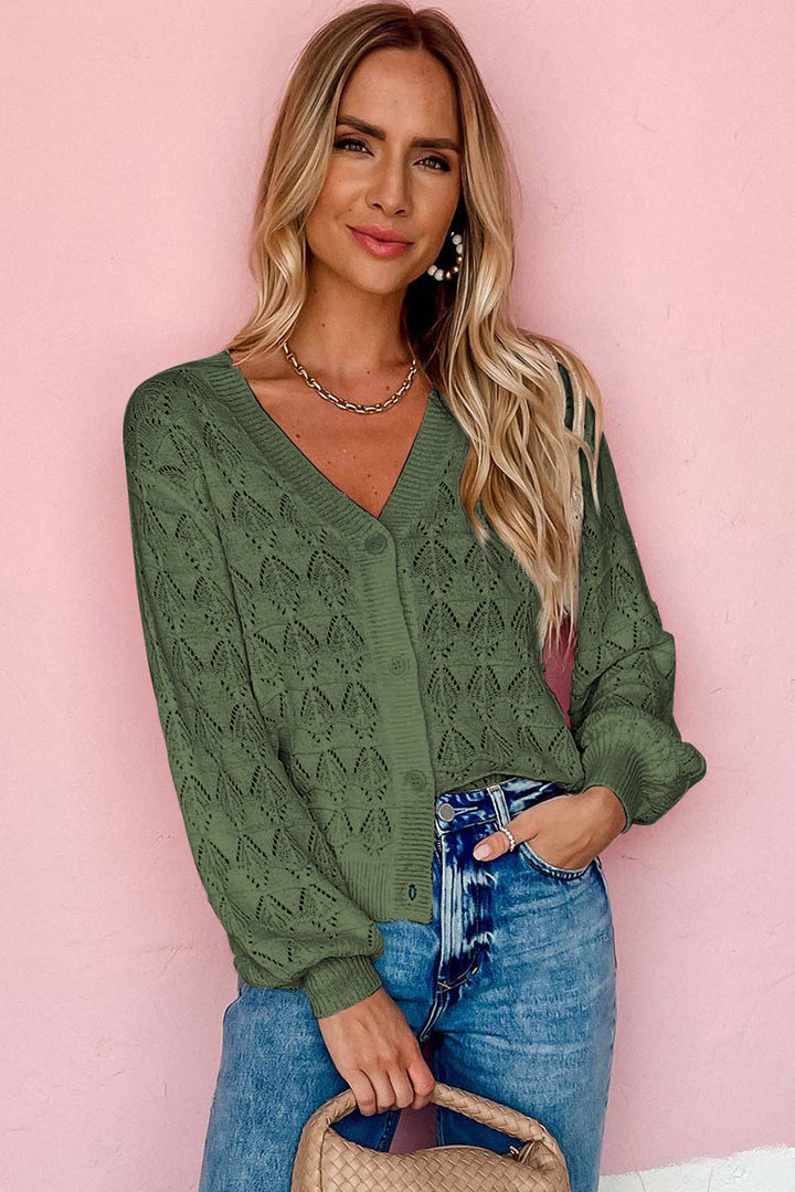 Blue Lightweight Buttoned Front Crochet Cardigan