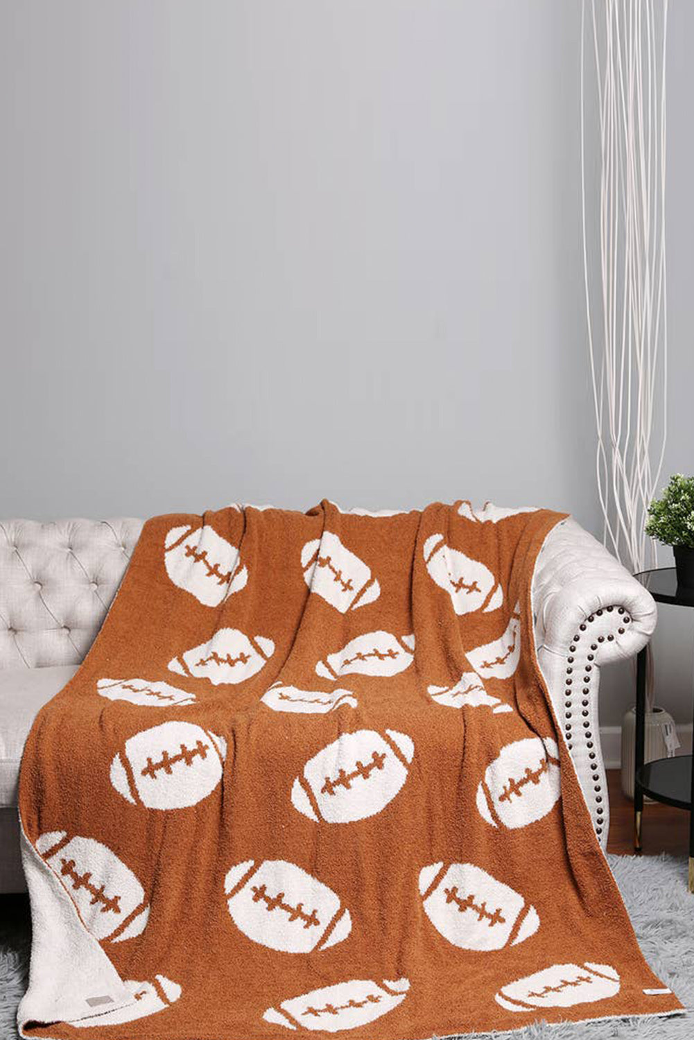 Chestnut Football Pattern Color Block Throw Blanket