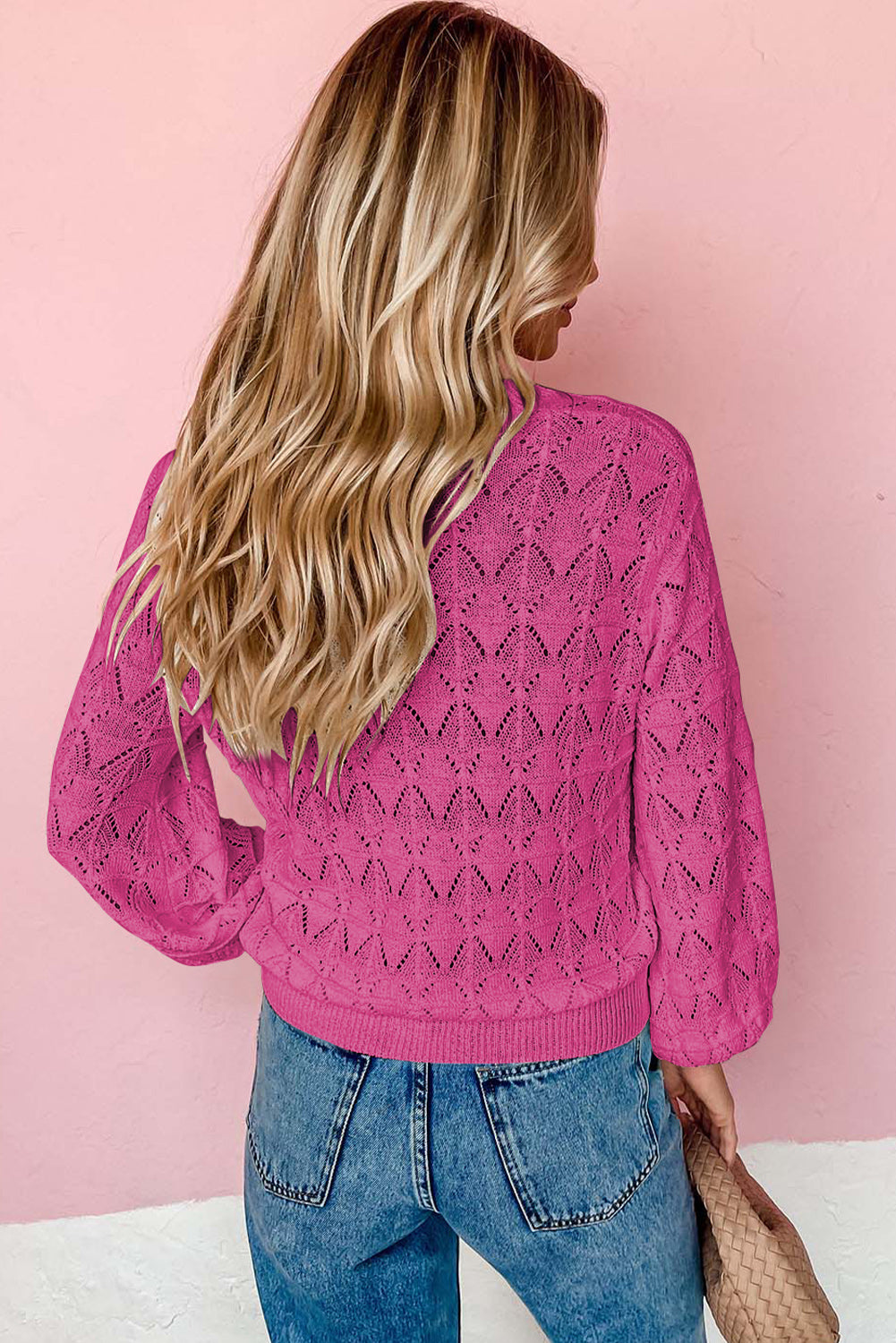 Blue Lightweight Buttoned Front Crochet Cardigan