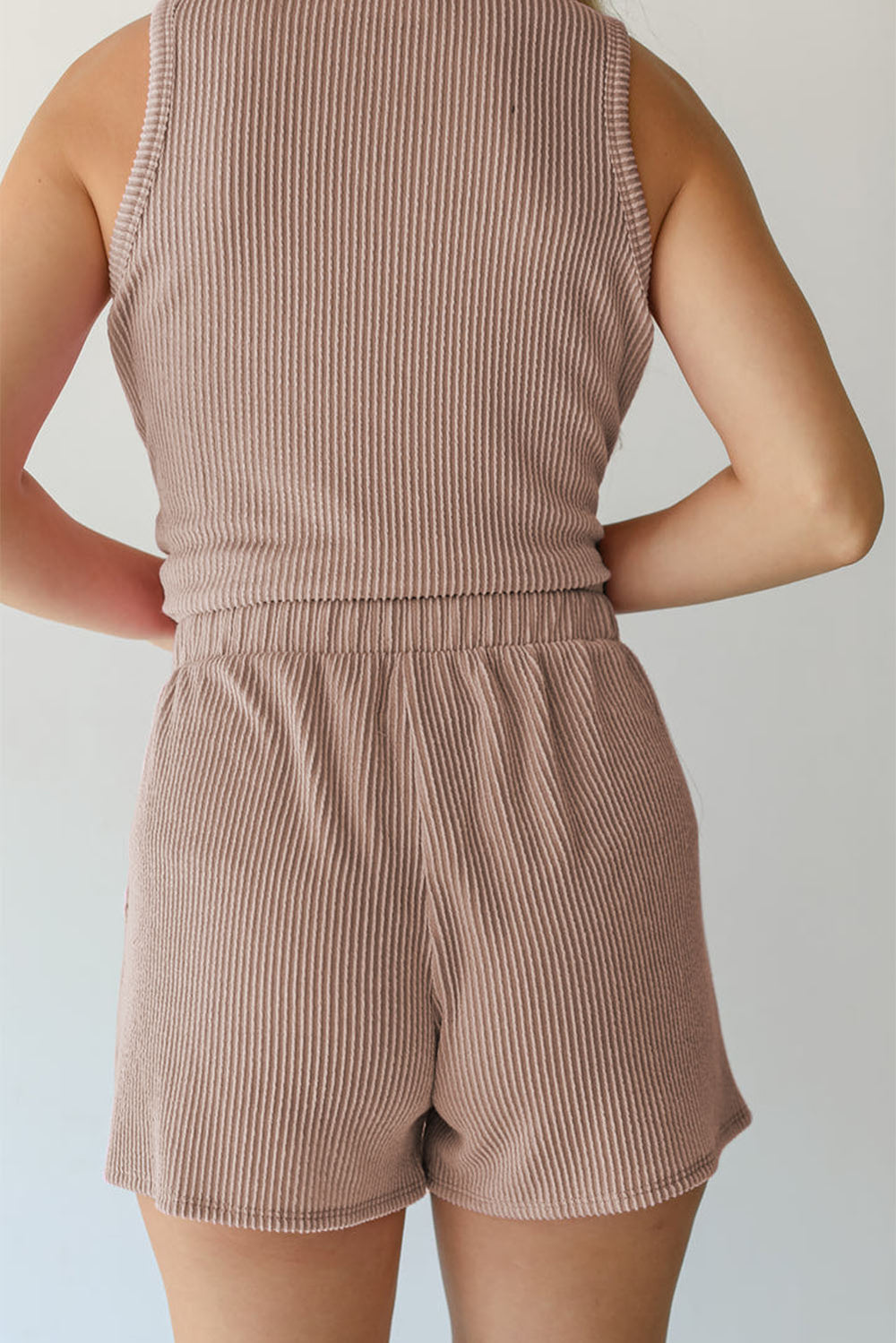Smoke Gray Corded Sleeveless Top and Pocketed Shorts Set - Awe Sweet Tees
