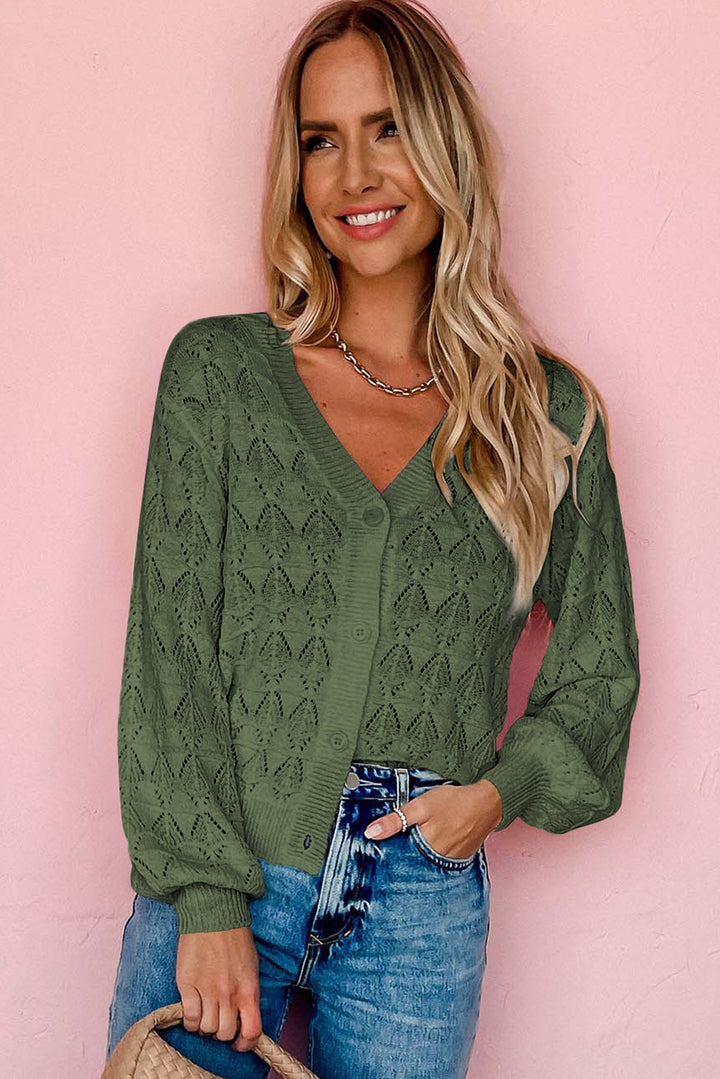 Blue Lightweight Buttoned Front Crochet Cardigan