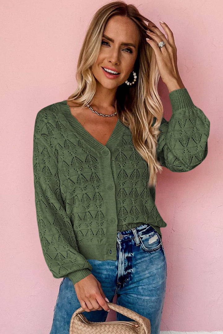 Blue Lightweight Buttoned Front Crochet Cardigan
