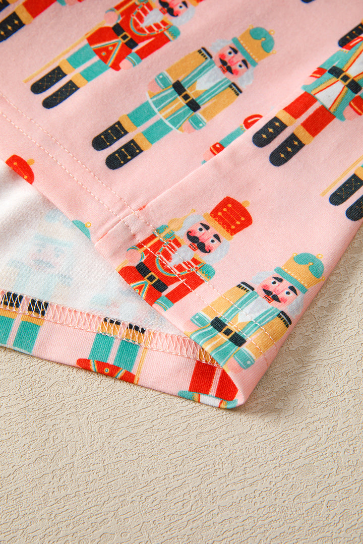 Pink Christmas Nutcracker Long Sleeve Shirt Shorts Pajama Set